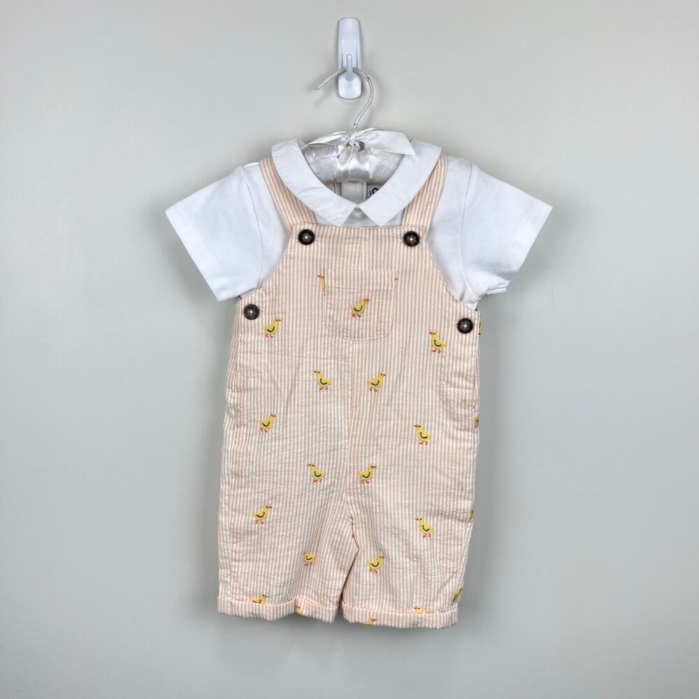 JoJo Maman Bebe 2-Piece Chicks Embroidered Dungarees Set Yellow 6-12 Months NWT